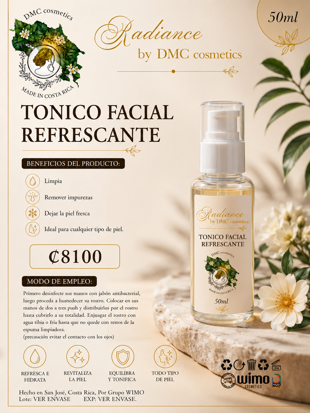 Tonico refrescante con niacinamide, agua de rosas y centella asiatica