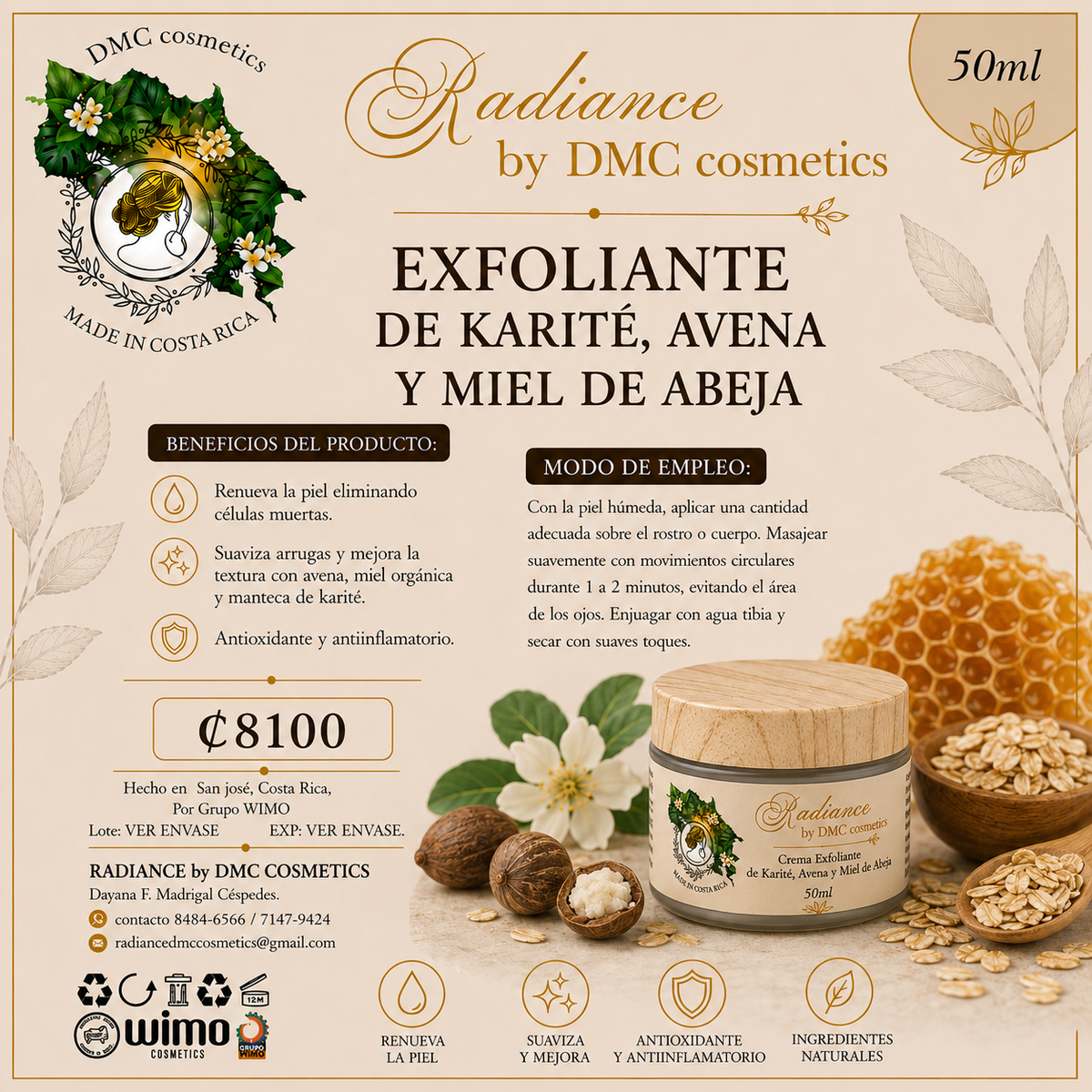 Exfoliante Karite, Avena y Miel 50 ml